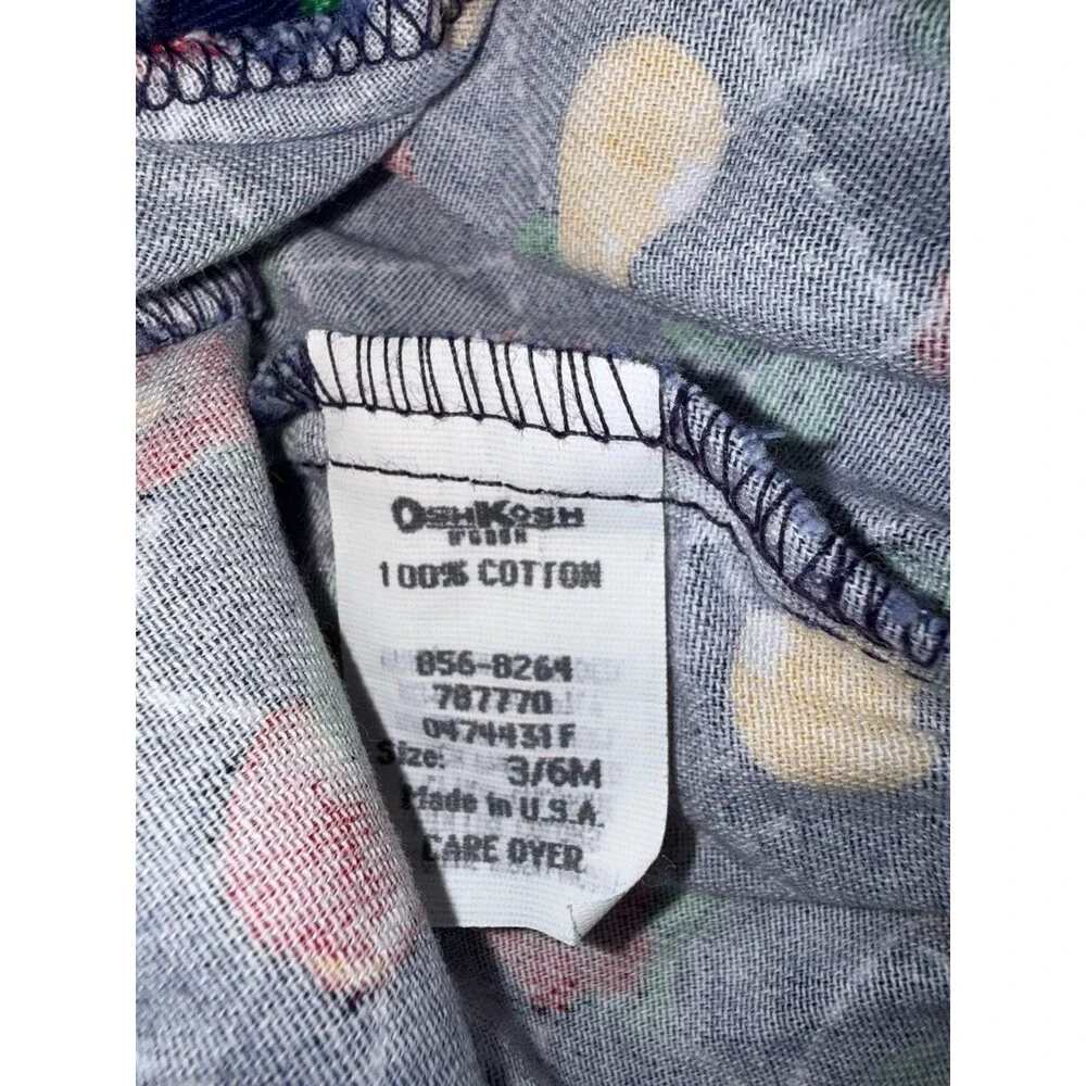 Vintage OshKosh Baby B’Gosh Vestbak Overalls 3-6M Fruit Apple Pear Floral USA 90